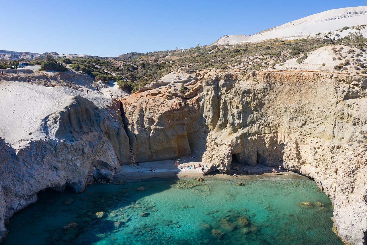 Aerial view of Tsigrado Beach on Milos Island, Greece