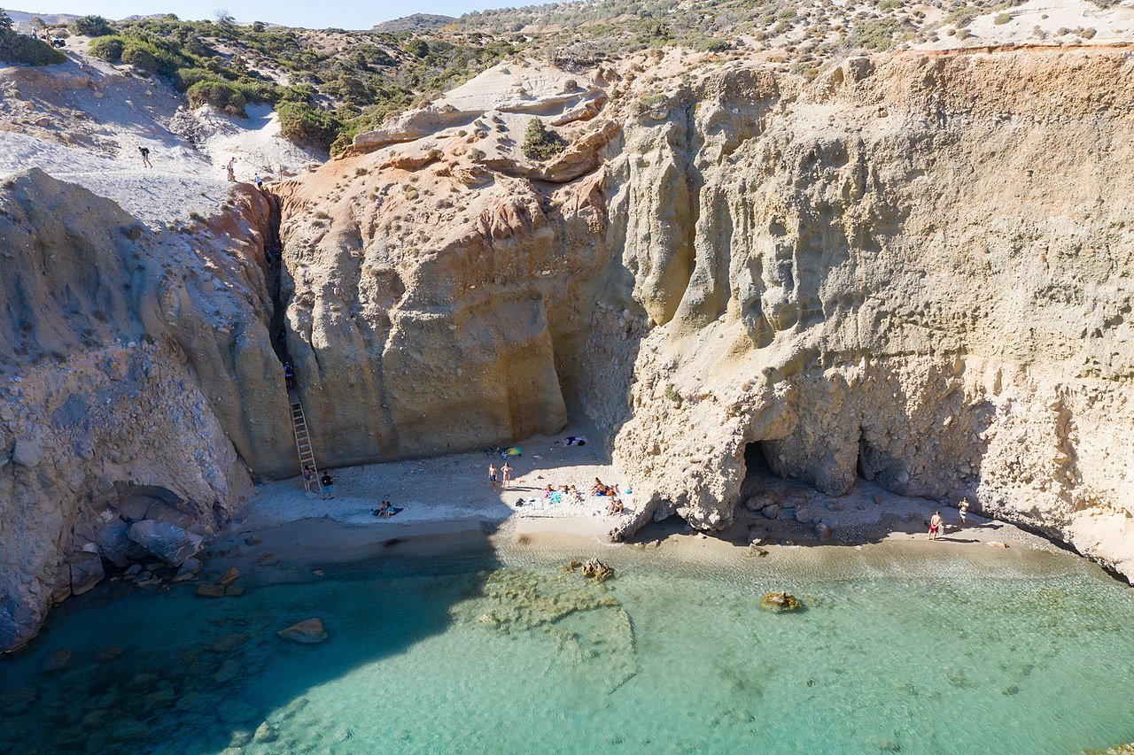 Cliffs surrounding Tsigrado Beach on Milos Island, Greece